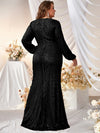 Plus Lantern Sleeve Wrap Hem Sequin Formal Dress-FMGT256-1