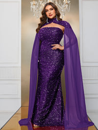 Giffniseti Plus Cloak Sleeve Sequin Formal Dress-FMGT610-4