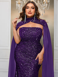 Giffniseti Plus Cloak Sleeve Sequin Formal Dress-FMGT610-4