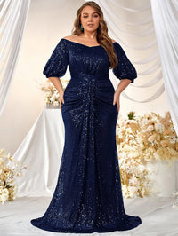 Plus Off Shoulder Ruched Sequin Formal Dress-FMGW462-4