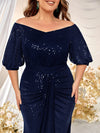 Plus Off Shoulder Ruched Sequin Formal Dress-FMGW462-4