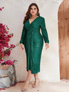 Plus Surplice Neck Puff Sleeve Draped Sequin Dress-FMGYY560-1