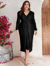 Plus Surplice Neck Lantern Sleeve Draped Sequin Dress-FMGYY560-2