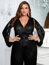 Giffniseti Plus Split Sleeve Sequin Wide Leg Jumpsuit-FMGYY709-1