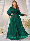 Plus Contrast Sequin Lantern Sleeve Chiffon Formal Dress-FPD019-4