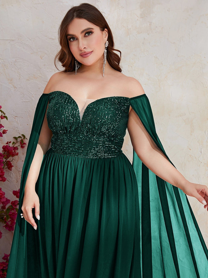 Giffniseti Plus Off Shoulder Contrast Sequin Chiffon Formal Dress-FSSN061-1