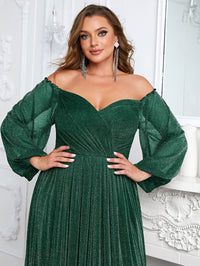 Giffniseti Plus Off Shoulder Lantern Sleeve Glitter Dress-FSSN1213-1