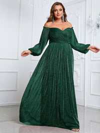 Giffniseti Plus Off Shoulder Lantern Sleeve Glitter Dress-FSSN1213-1