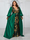 Giffniseti Women's Plus Size Sparkly Patchwork Lantern Sleeve Waist Cape Party Evening Dress-FSST2085