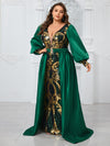 Giffniseti Women's Plus Size Sparkly Patchwork Lantern Sleeve Waist Cape Party Evening Dress-FSST2085