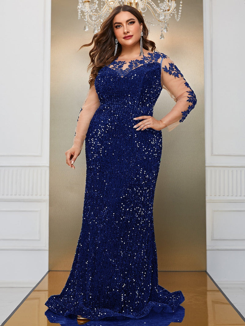 Giffniseti Plus Contrast Mesh Sequin Formal Dress-FSST2087-1