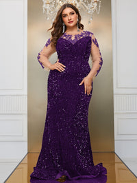 Giffniseti Plus Contrast Lace Mesh Sleeve Sequin Formal Dress-FSST2087-4