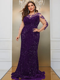 Giffniseti Plus Contrast Lace Mesh Sleeve Sequin Formal Dress-FSST2087-4