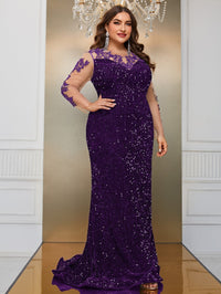 Giffniseti Plus Contrast Lace Mesh Sleeve Sequin Formal Dress-FSST2087-4