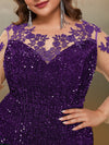 Giffniseti Plus Contrast Lace Mesh Sleeve Sequin Formal Dress-FSST2087-4