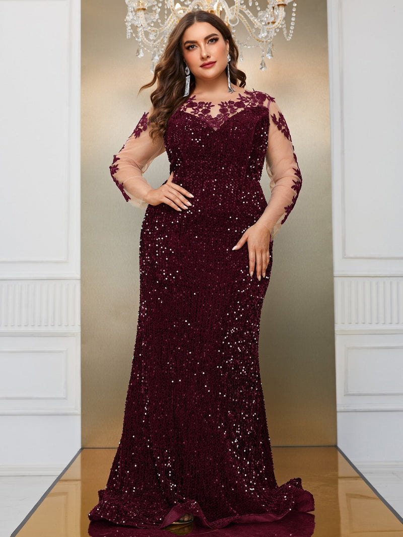 Giffniseti Plus Contrast Mesh Sequin Formal Dress-FSST2087-2