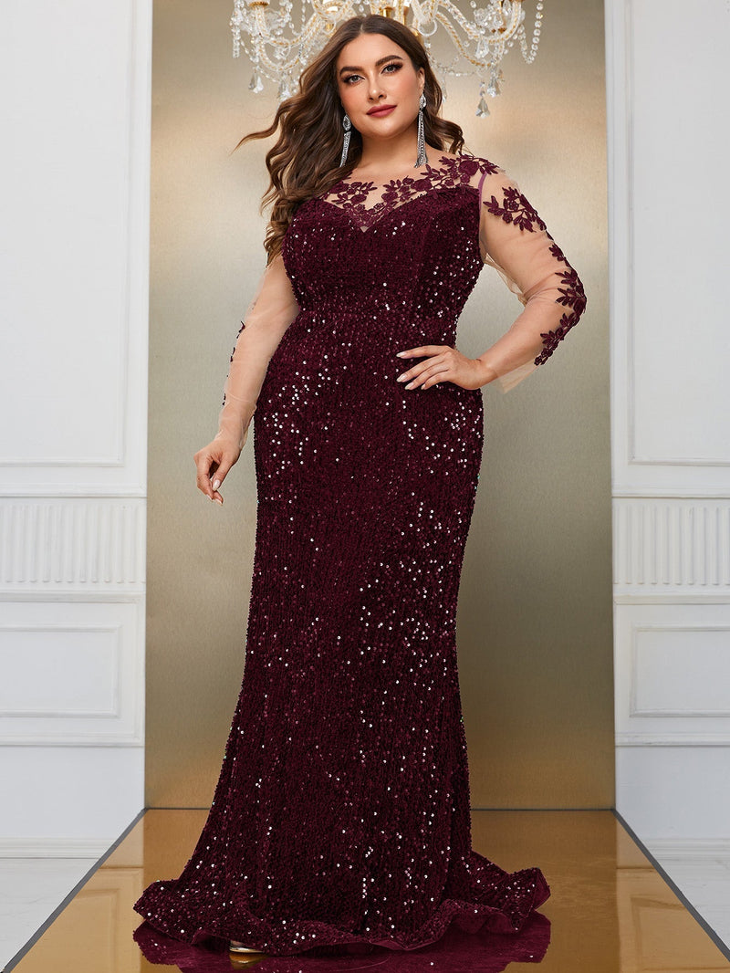 Giffniseti Plus Contrast Mesh Sequin Formal Dress-FSST2087-2