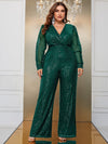 Giffniseti Plus Surplice Neck Sequin Wide Leg Jumpsuit-FSSX9015-1