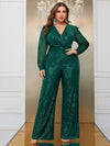 Giffniseti Plus Surplice Neck Sequin Wide Leg Jumpsuit-FSSX9015-1