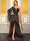 Giffniseti One Shoulder Split Thigh Sequin Prom Dress-MG979