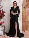 Surplice Neck Split Thigh Sequin Formal Dress-MGJ436-2