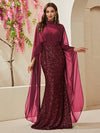 Giffniseti Mock Neck Cloak Sleeve Sequin Formal Dress-MGT530-3