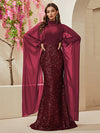 Giffniseti Mock Neck Cloak Sleeve Sequin Formal Dress-MGT530-3