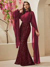 Giffniseti Mock Neck Cloak Sleeve Sequin Formal Dress-MGT530-3