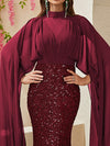 Giffniseti Mock Neck Cloak Sleeve Sequin Formal Dress-MGT530-3