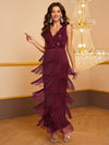 Giffniseti Contrast Sequin Fringe Trim Formal Dress-MGT656-2