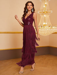 Giffniseti Contrast Sequin Fringe Trim Formal Dress-MGT656-2