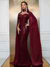 Giffniseti Contrast Sequin Cloak Sleeve Floor Length Formal Dress-MGT790-2