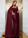 Giffniseti Contrast Sequin Cloak Sleeve Floor Length Formal Dress-MGT790-2