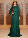 Giffniseti Ladies Sequined Long Sleeve Turtleneck Evening Gown-MGT819-1