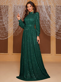 Giffniseti Ladies Sequined Long Sleeve Turtleneck Evening Gown-MGT819-1