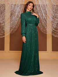 Giffniseti Ladies Sequined Long Sleeve Turtleneck Evening Gown-MGT819-1