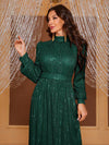 Giffniseti Ladies Sequined Long Sleeve Turtleneck Evening Gown-MGT819-1