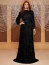 Giffniseti Mock Neck Lantern Sleeve Sequin Formal Dress-MGT819-2