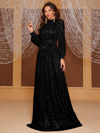 Giffniseti Mock Neck Lantern Sleeve Sequin Formal Dress-MGT819-2