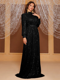 Giffniseti Mock Neck Lantern Sleeve Sequin Formal Dress-MGT819-2