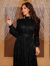 Giffniseti Mock Neck Lantern Sleeve Sequin Formal Dress-MGT819-2