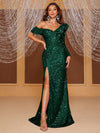 Giffniseti Asymmetrical Neck Split Thigh Sequin Prom Dress-MGT894-2