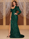 Giffniseti Asymmetrical Neck Split Thigh Sequin Prom Dress-MGT894-2