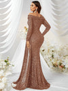 Giffniseti Off Shoulder Draped Side Sequin Formal Dress-MGW480-3