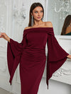 Giffniseti Off Shoulder Flare Sleeve Ruched Side Formal Dress-MGX572-1