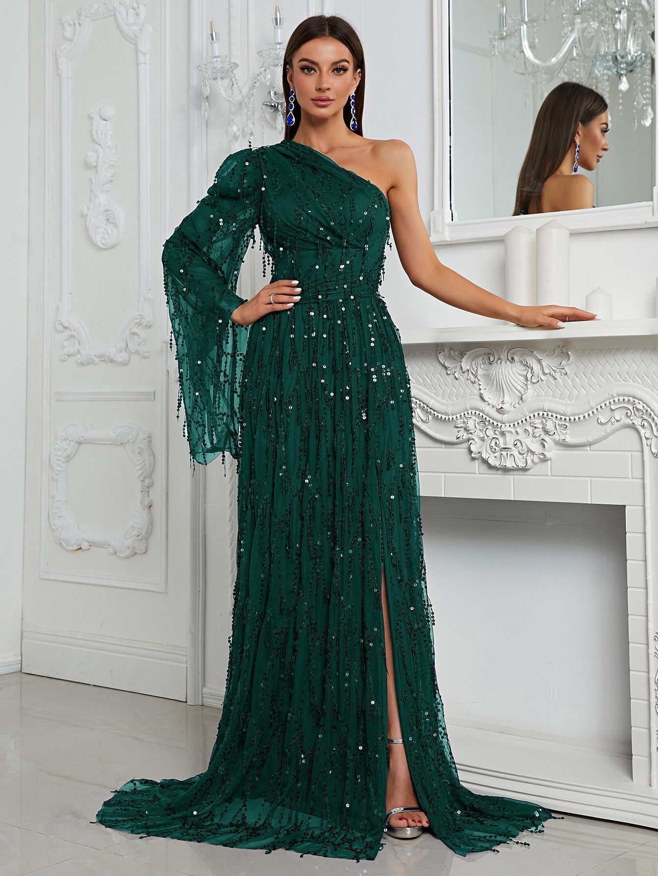 Giffniseti One Shoulder Split Thigh Sequin Formal Dress-SSL6147-2 -  Giffniseti