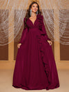 Giffniseti Plunging Neck Ruffle Trim Lantern Sleeve Dress-SSN228-2