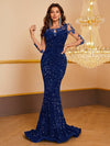 Giffniseti Contrast Mesh Appliques Sequins Mermaid Hem Formal Dress-SST2087-2