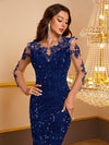 Giffniseti Contrast Mesh Appliques Sequins Mermaid Hem Formal Dress-SST2087-2