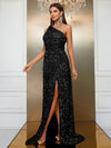 Giffniseti One Shoulder Split Thigh Sequin Formal Dress-SSW4032-1